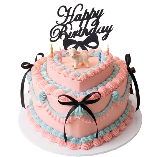 Black Bow Cake Topper, 12 Pcs Vintage Ribbon Cake Topper, Coquette Cakes Toppers for Bow Birthday Decorations, Small Ribbon Bows Cakes Decorations for Birthday Wedding Anniversary Party