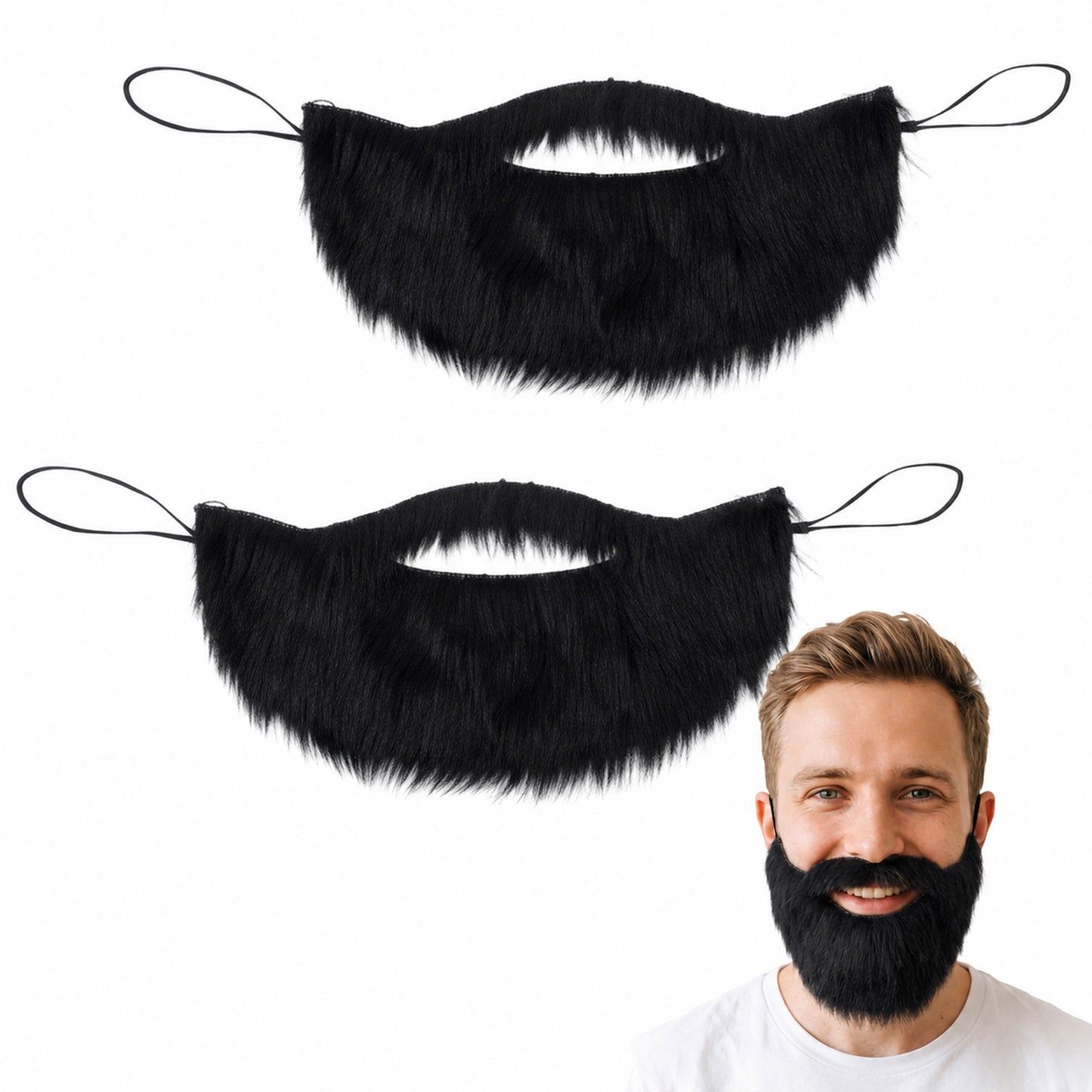 2PCS Fake Mustache Costume Facial Hair for Cosplay Halloween Party(Black)