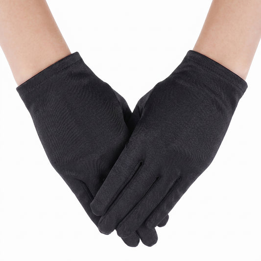 Black Gloves for Girls, Small Satin Princess Gloves