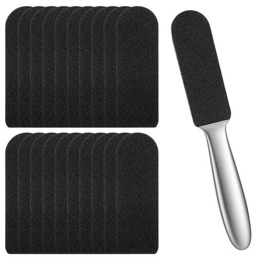 Professional Pedicure Foot File Callus Remover, Stainless Steel Foot Rasp File with 20 Replacement Pads, Dual Grit Foot Scrubber for Hard Skin Care Cracked Skin Corns Callus Remover