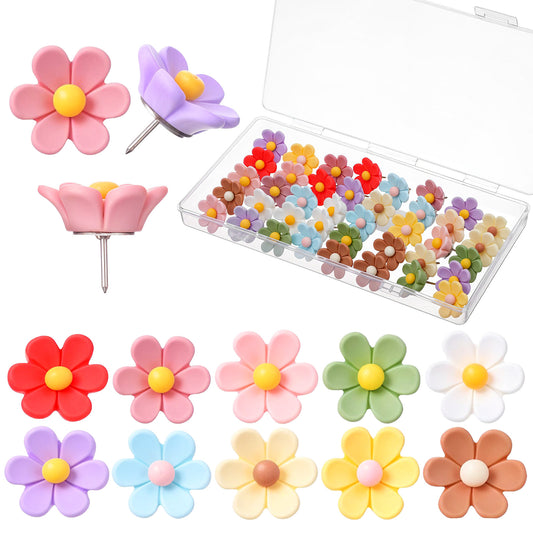 Flower Push Pins Cute 50 Pcs Thumb Tacks for Cork Board Decorative Floral Cork Board Pins for Bulletin Boards Cardboard Wall Decor Hanging Photo Poster Office Home