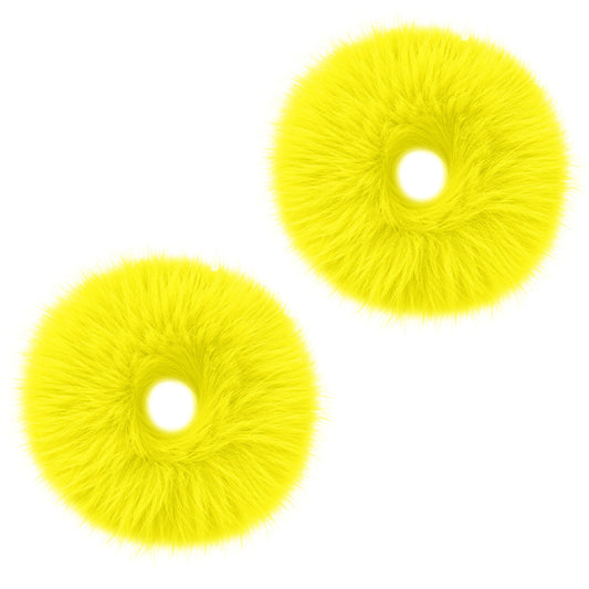 Lusofie 2Pcs Yellow Pompom Hair Tie, Furry Faux Rabbit Fur Fuzzy Scrunchies,Yellow Fuzzy Hair Ties Baby Hairs Ties Ponytail Holders Pom Hairs Accessories for Girl Women