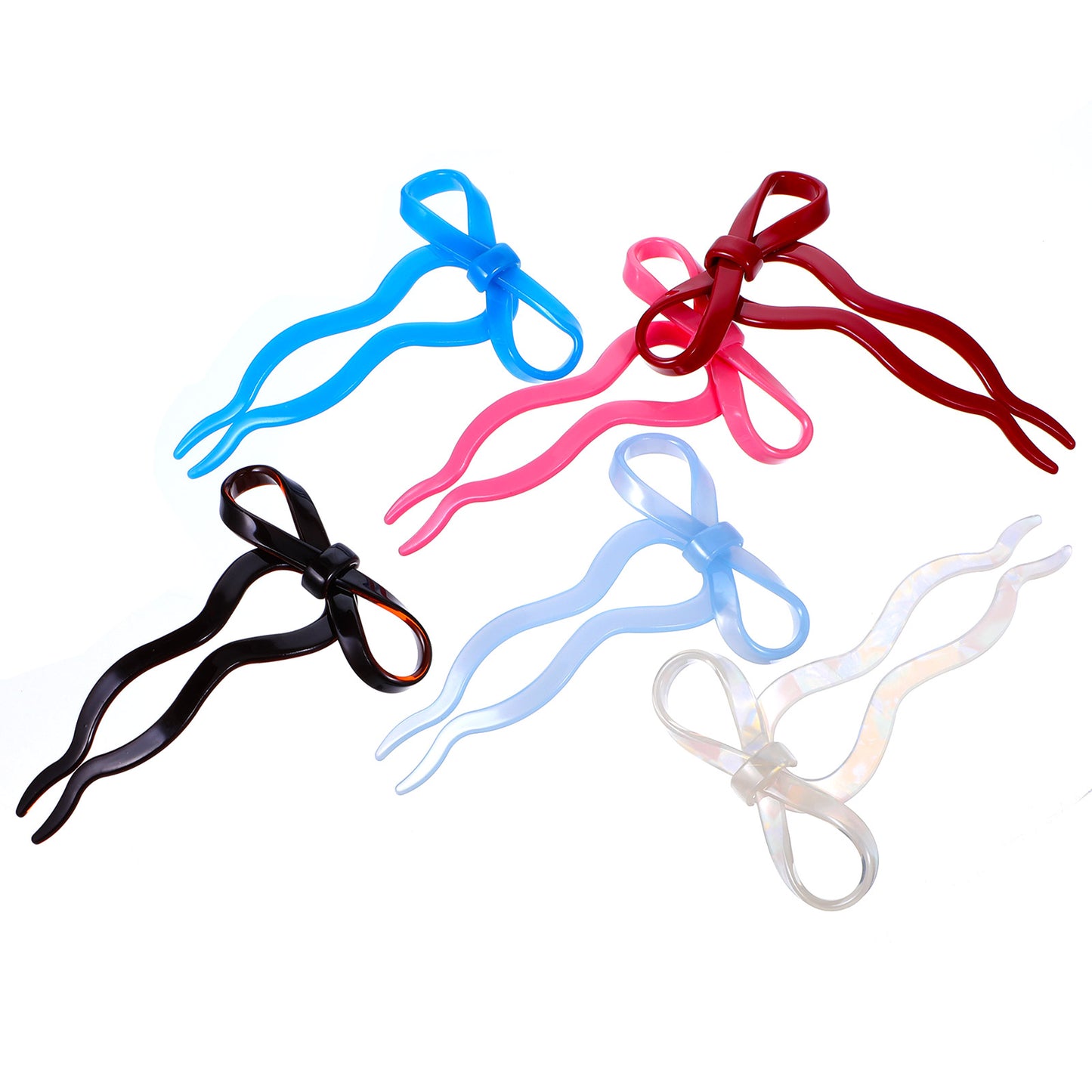 6 Pcs Bow French Hair Pin Acetate French Hair Pins for Women Colorful Bow U-Shaped Hairpins for Wedding Dating Party and Daily Wear?Dark Blue, Sky Blue, Pink, Tortoise Shell, Wine Red, Apricot?
