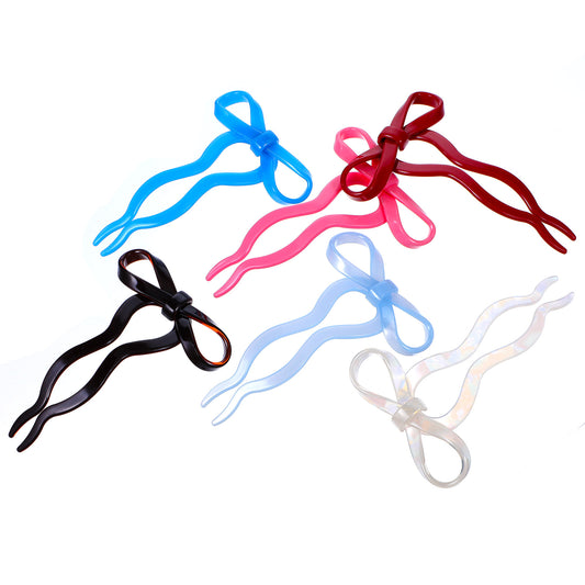 6 Pcs Bow French Hair Pin Acetate French Hair Pins for Women Colorful Bow U-Shaped Hairpins for Wedding Dating Party and Daily Wear?Dark Blue, Sky Blue, Pink, Tortoise Shell, Wine Red, Apricot?