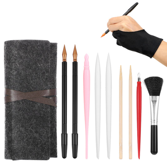 11 Pcs Scratch Art Tools Scratching Drawing Tool Including Artist Glove, Tool Bag, Scratch Coloring Pens, Wooden Stylus, Plastic Pens,Scraper, Clean Brush for Adults Painting Paper