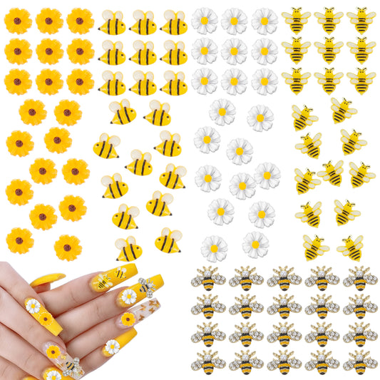 100 Pcs 3D Flower Nail Charms and Bee Nail Charms Set Daisy Y2k Nail Art Charms Cute Nail Decorations for Manicure Design Acrylic Nails Art DIY Manicure Design