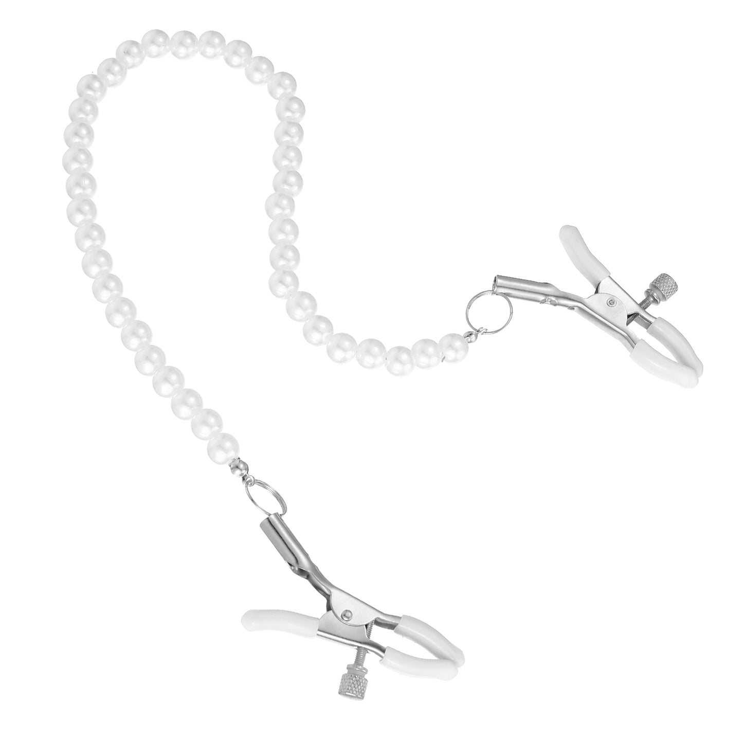 Pearl Chain Nipple Clips for Adult Play Adjustable Nipple Clamps Sensory Toys Woman Non Piercing Faux Body Chain Jewelry (White)