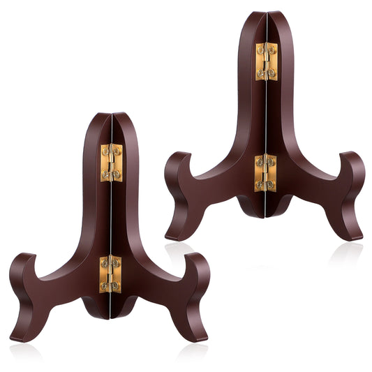 Telooco 2 PCS Wooden Plate Stand, 4" Easel Plate Holder Brown Folding Display Stand Small Wooden Picture Stands Decorative Plates Holder for Display Picture Frame Book Dish Artwork Easels