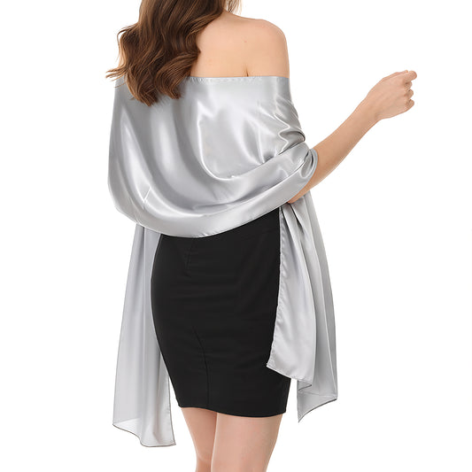Neyauo Silver Gray Satin Shawl Wrap, Women Long Scarf, Evening Dress Accessory, Wedding Guest Shawl, Lightweight