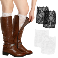 Tucnoeu 2 Pairs Elegant Lace Boot Cuffs for Women - Stretchy Lace Leg Warmers Socks Topper Cuff (Black & White)