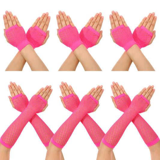HaiFafafaing 6 Pairs Fishnet Gloves Fingerless Fish Net Arm Sleeves 80s Long Short Fingerless Mesh Gloves Halloween Cosplay(Green)