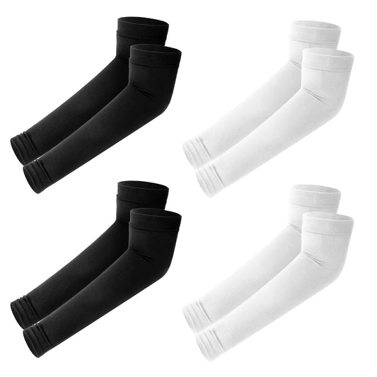 Gemoioio 4Pairs Arm Sleeves for Kids, Cooling Compression Sleeve for Arm, UV Sun Protection Youth Arms Sleeve for Boys Girls Basketball Football Baseball Volleyball Sports Gardening(Black, White)