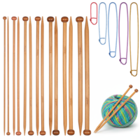 7 Pairs Bamboo Knitting Needles Set, 4-10mm Long Wooden Knitting Needles for Beginners, Single Point Straight Wood Needles for Sweaters Socks Shawl Gloves Scarf