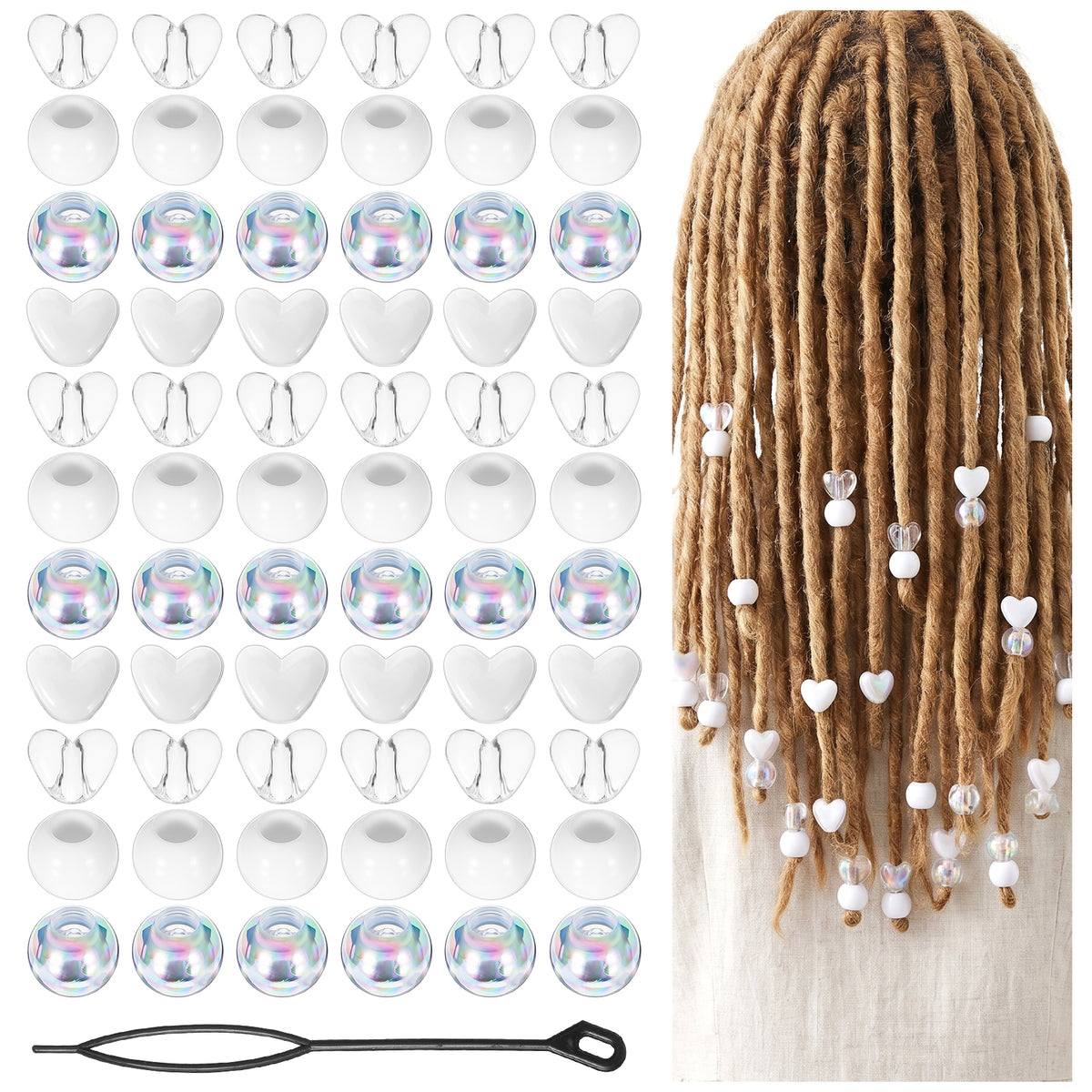 122pcs Hair Beads for Braids, Clear Beads for Hair ABS Plastic