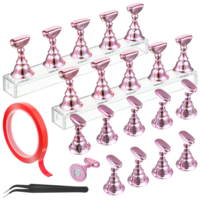 Acrylic Nail Stand Display, Magnetic Nail Art Practice Holders for Painting Nails Press ons, DIY Acrylic Nail-Kit Painting Stands with Adhesive Tape for Homes Salons (20 Pcs, Pink)