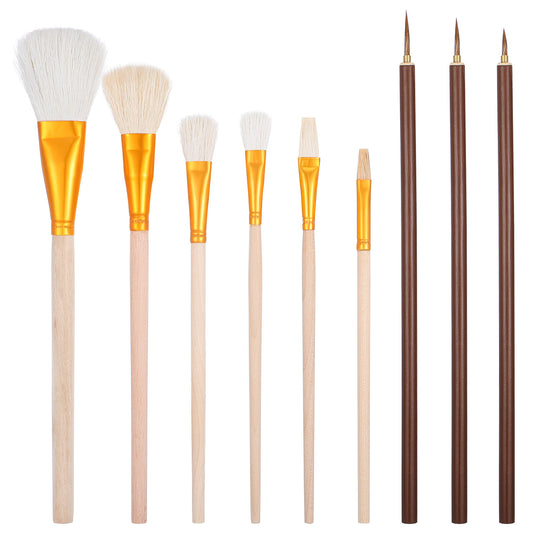 9 Pcs Pottery Glazing Brushes, Pottery Tools and Supplies, Ceramic Brush Sets, Goat Hair Blending Brush Set, Watercolor Wool Paintbrush for Oil Potterys Art Painting