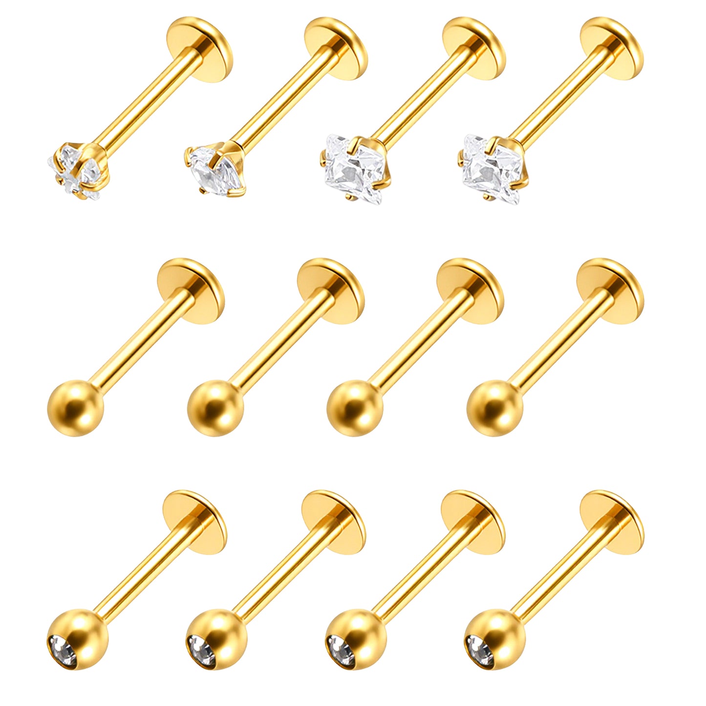 12PCS silver/gold tragus earrings - Stainless Steel lip piercing jewellery lip piercing jewellery For Nose Ear Cartilage Helix - 8-12mm Ball Diamond Round Square Star Heart tragus stud