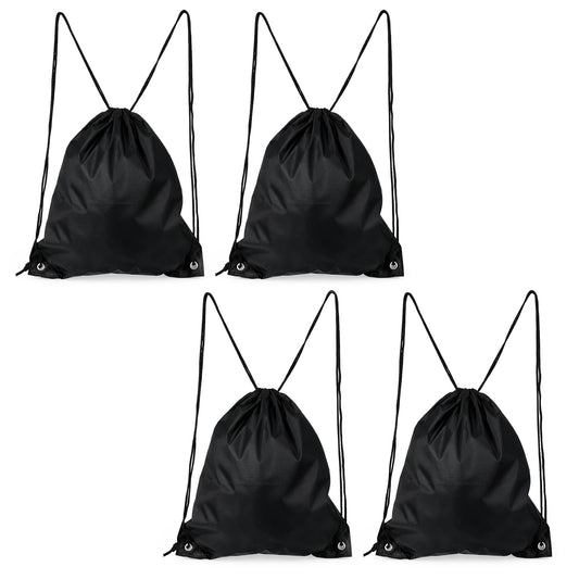 Tucnoeu 4 Pcs Drawstring Bags, Swimming Sports Back Pack Drawstring Gym Bag Waterproof Black Draw String Bag for Men Women Scratch Resistant Bags for Holidays, Travel, Beach