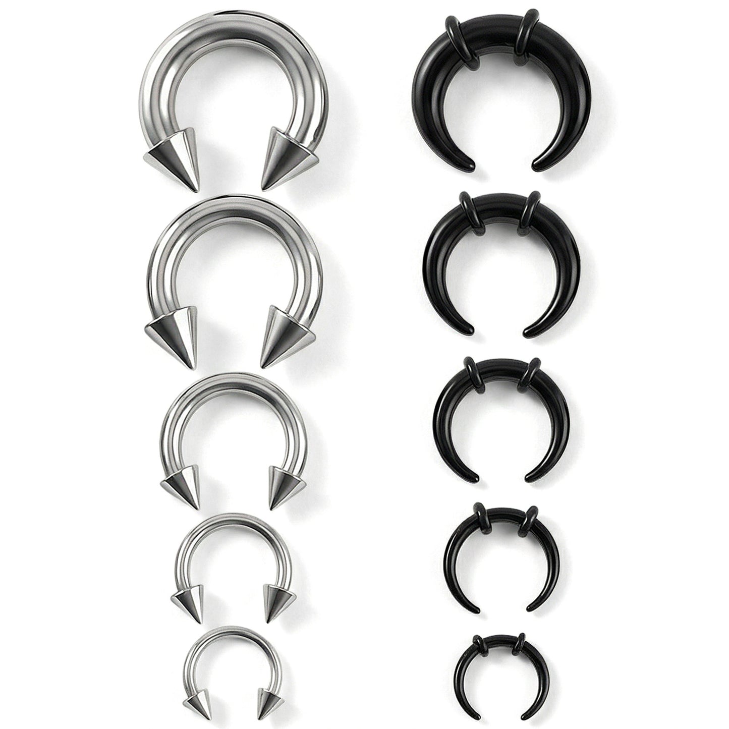 Yolev 10pcs Septum Pincher Taper Horseshoe Pincher Septums Rings Acrylic Stainless Steel Septum Stretching Kit Internally Threaded Septums Gauge Kit Nose Piercing Rings