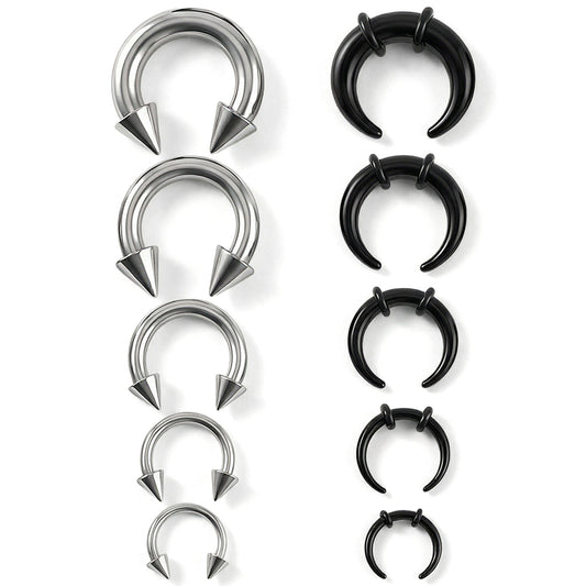 Yolev 10pcs Septum Pincher Taper Horseshoe Pincher Septums Rings Acrylic Stainless Steel Septum Stretching Kit Internally Threaded Septums Gauge Kit Nose Piercing Rings