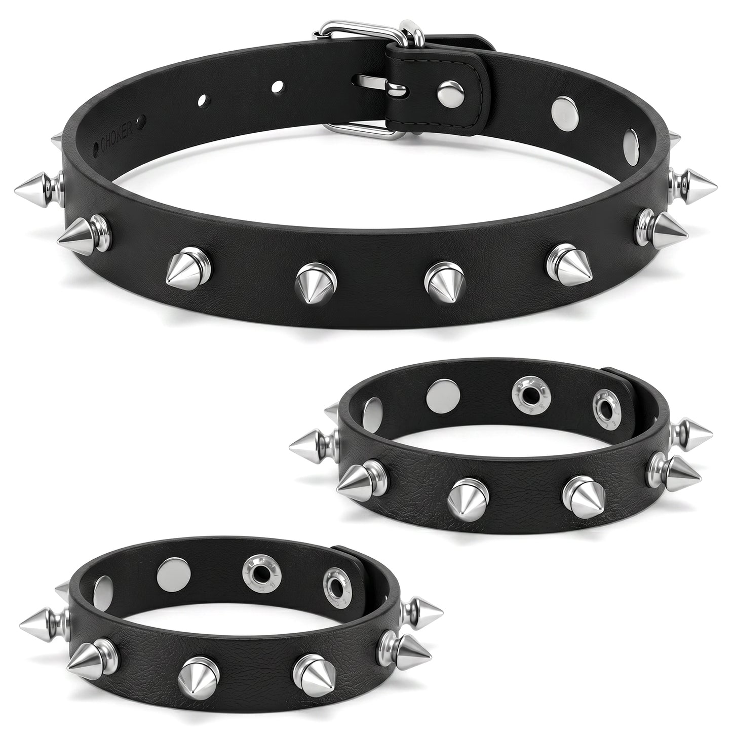HaiFafafaing 3 Pcs Studded Bracelet Choker Set- Rock Emo Punk Accessories for Goth Clothes Women& Men- Spike Lether Collar Set for 80s 90s Novelty Weddings Parties