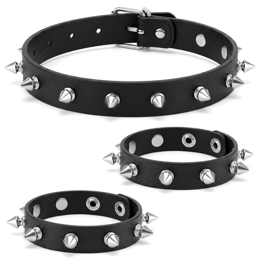 HaiFafafaing 3 Pcs Studded Bracelet Choker Set- Rock Emo Punk Accessories for Goth Clothes Women& Men- Spike Lether Collar Set for 80s 90s Novelty Weddings Parties