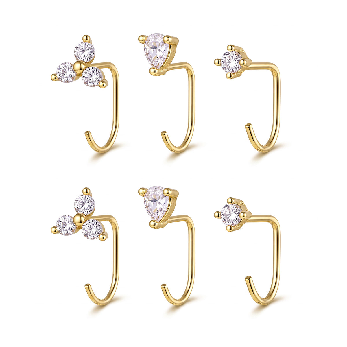 3Pairs Backless Half Hoop Earrings for Women, Arc Huggie Earrings(Gold)
