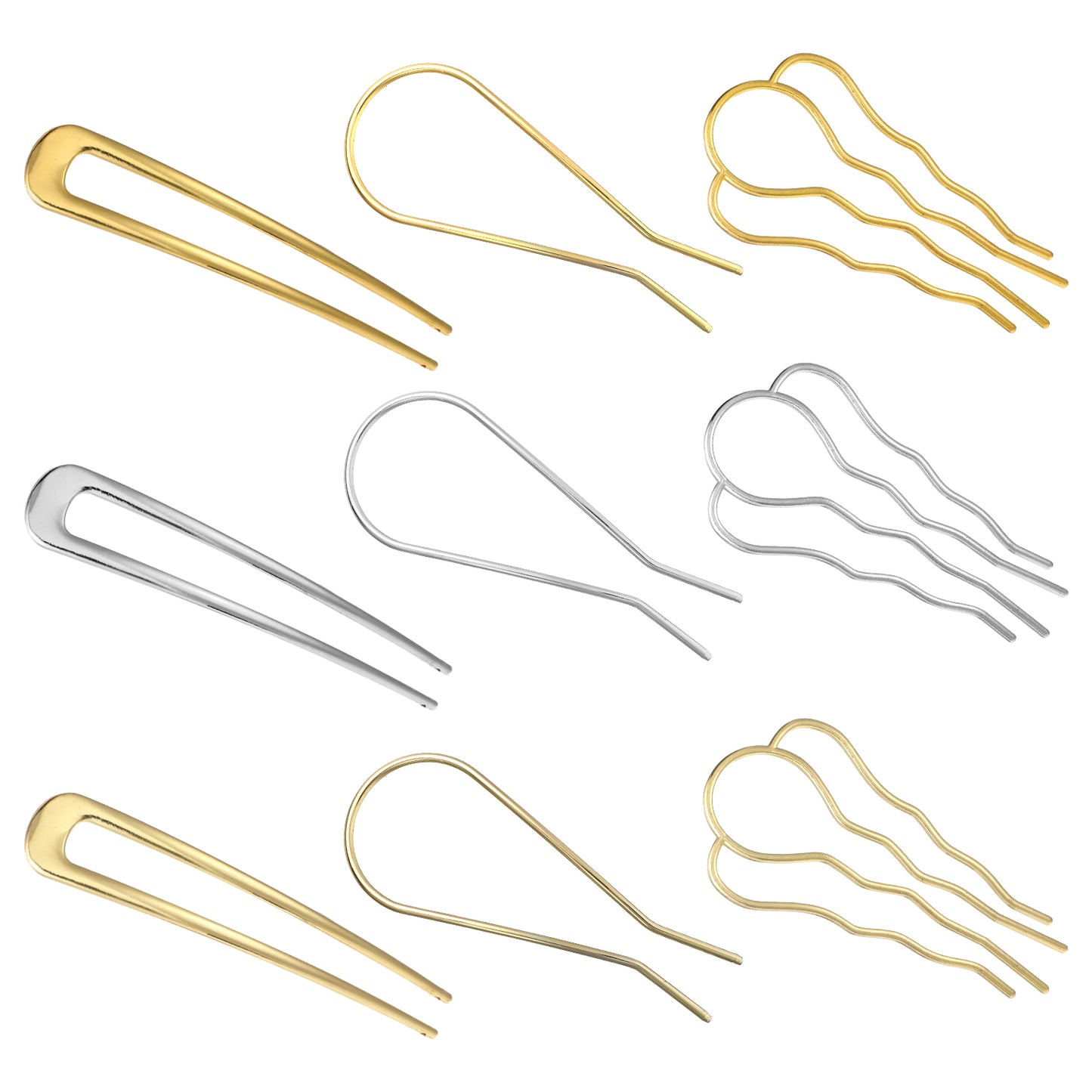 9 Pcs Metal U-Shaped Hair Pins 3 Styles French Twist Hair Pins for Thick and Fine Hair Gold and Silver Non-Slip Hair Sticks for Women