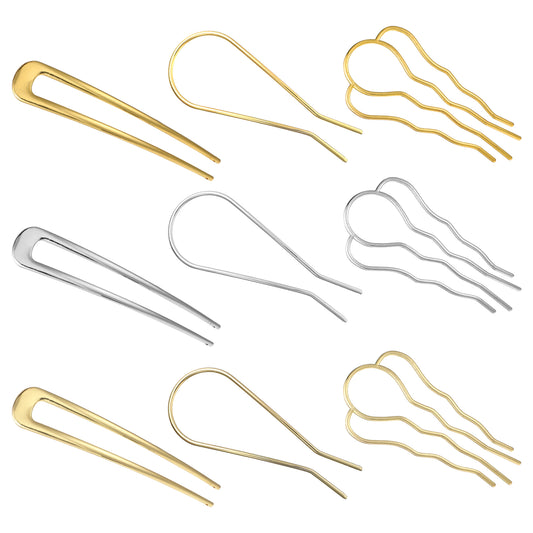 9 Pcs Metal U-Shaped Hair Pins 3 Styles French Twist Hair Pins for Thick and Fine Hair Gold and Silver Non-Slip Hair Sticks for Women