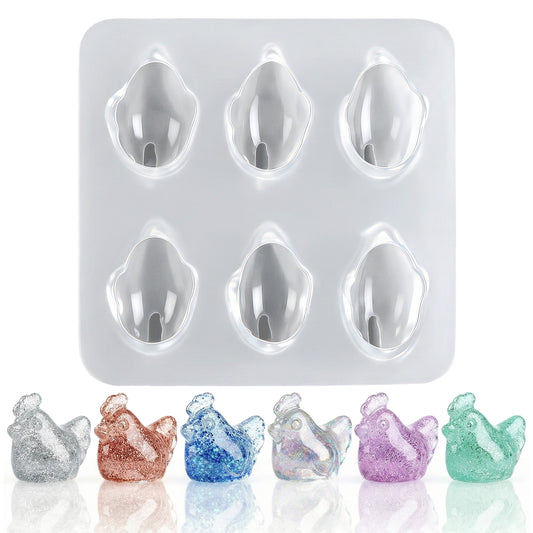 Cute Tiny Chicken Figurines Silicone Mold - Micro Dollhouse Small Resin Molds - Tiny Animal Silicone Molds for DIY Resins Fairy Garden Miniatures Landscape Crafts Decor (6-Cavity)