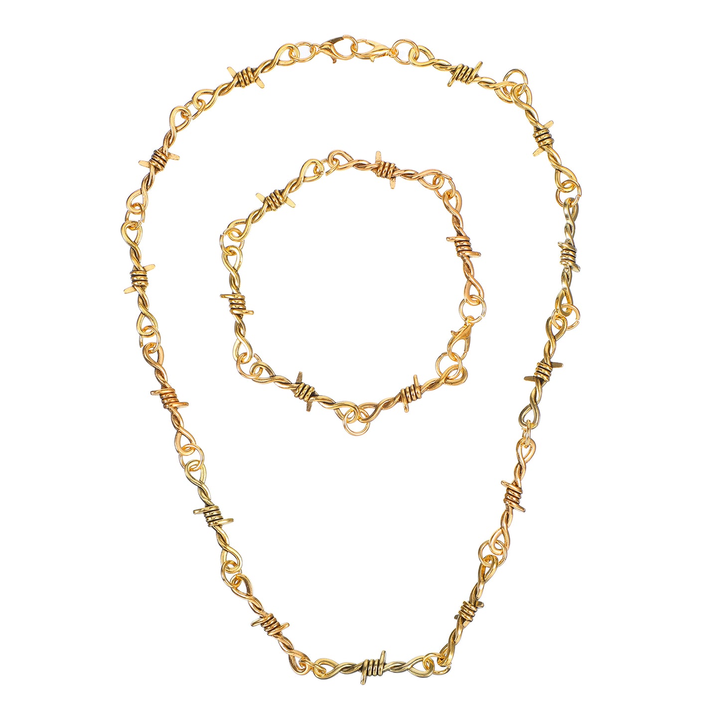 Yolev Barbed Wire Necklace and Bracelet Set Punk Thorns Barbed Wire Choker Gold Metal Grunge Jewelry Barb Wire Necklace Hiphop Rock Goth Chain for Men Women Y2k Daily Versatile Fashion
