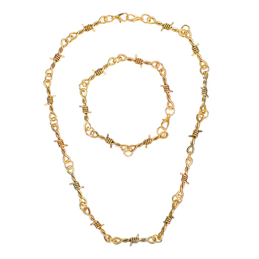 Yolev Barbed Wire Necklace and Bracelet Set Punk Thorns Barbed Wire Choker Gold Metal Grunge Jewelry Barb Wire Necklace Hiphop Rock Goth Chain for Men Women Y2k Daily Versatile Fashion