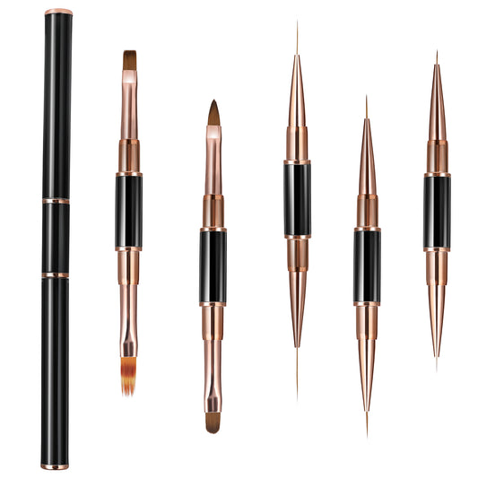 Lusofie 5Pcs Double-head Nail Art Brushes, Acrylic Nail Liner Design Brush for Painting Polishing, Detail Nails Brushes for Nails Art Salon Home DIY Manicure