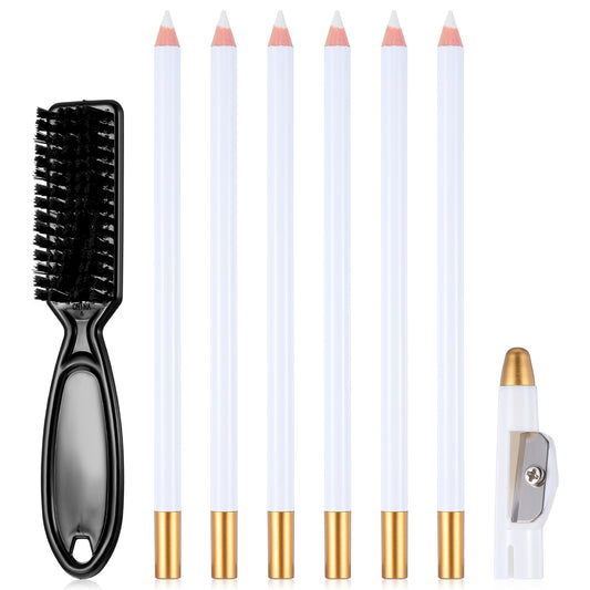 6Pcs White Barber Pencil, Hairline Pencil for Men, Barber Pencils for Lineup with Sharpener and Brush for Men Beard and Hairline Styling Design (White)