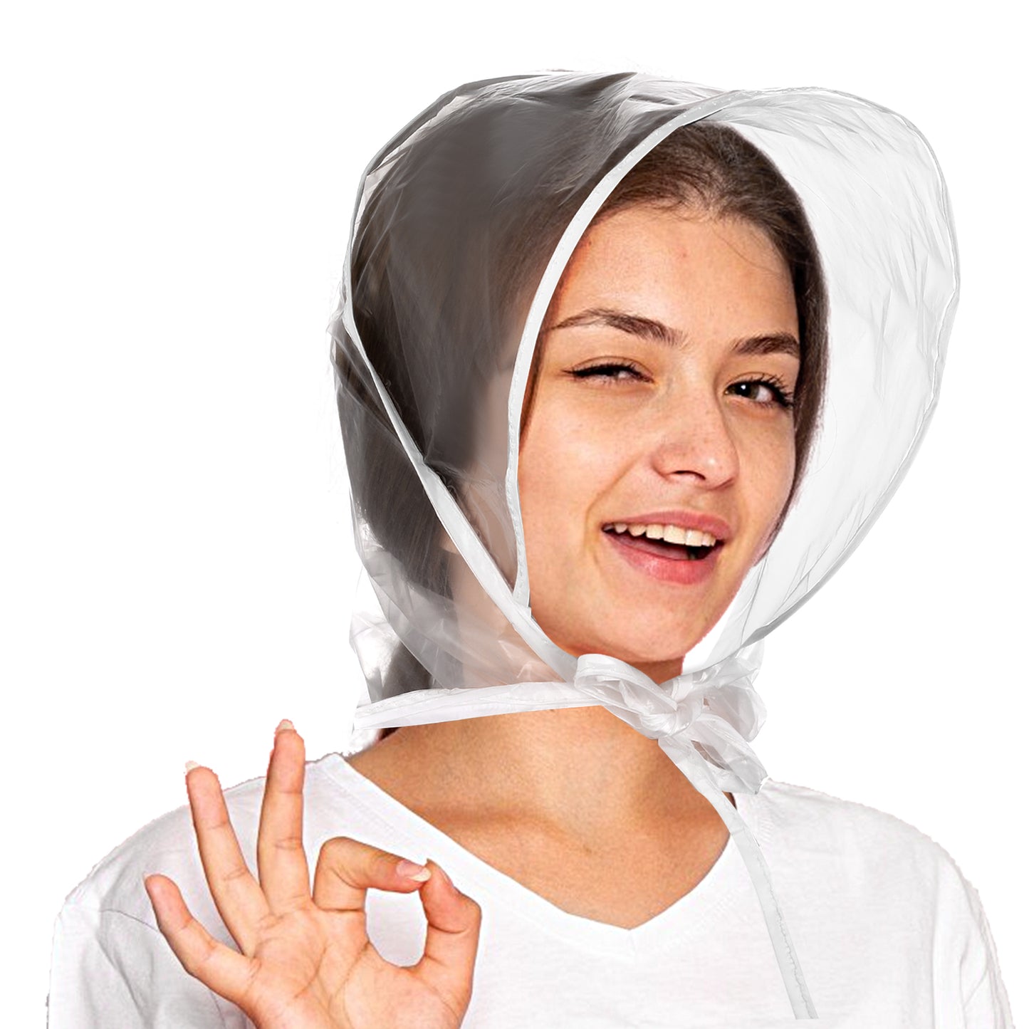 Lusofie 12 Pcs Rain Bonnet with Plastic Visor, Clear Waterproof Rain Scarf Upgrade Rain Hats Reusable Rain Bonnet for Women to Keep Hairstyle(White)
