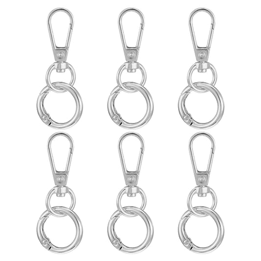 6Pcs Key Ring Hoop, Metal Keyring Clip, Swivel Lobster Clasps with Keychain Rings for Keychain Hardware Art Crafts Lanyard Making(Silver)