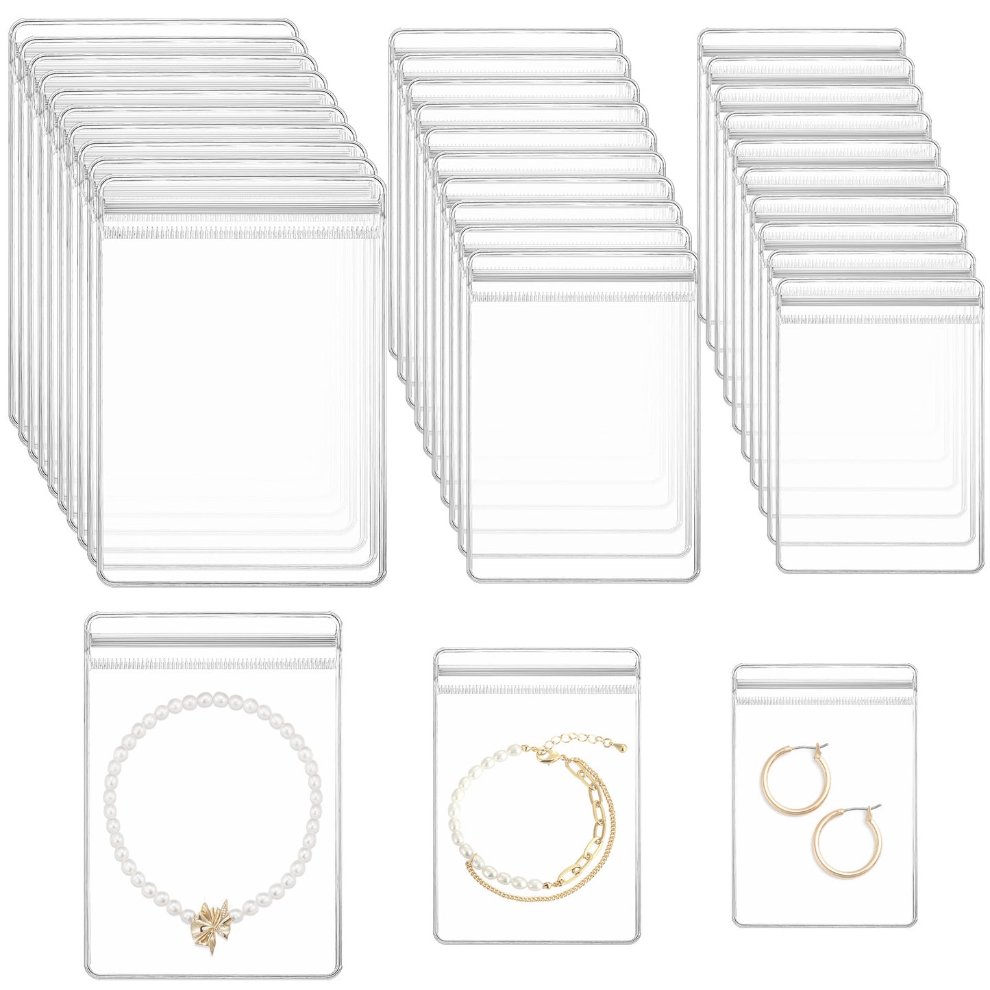 Telooco 120Pcs Small Plastic Bags 3 Sizes PVC Jewelry Storage Bags Clear Anti Tarnish Jewelry Pouches for Earring Ring Necklace Packing Organizer