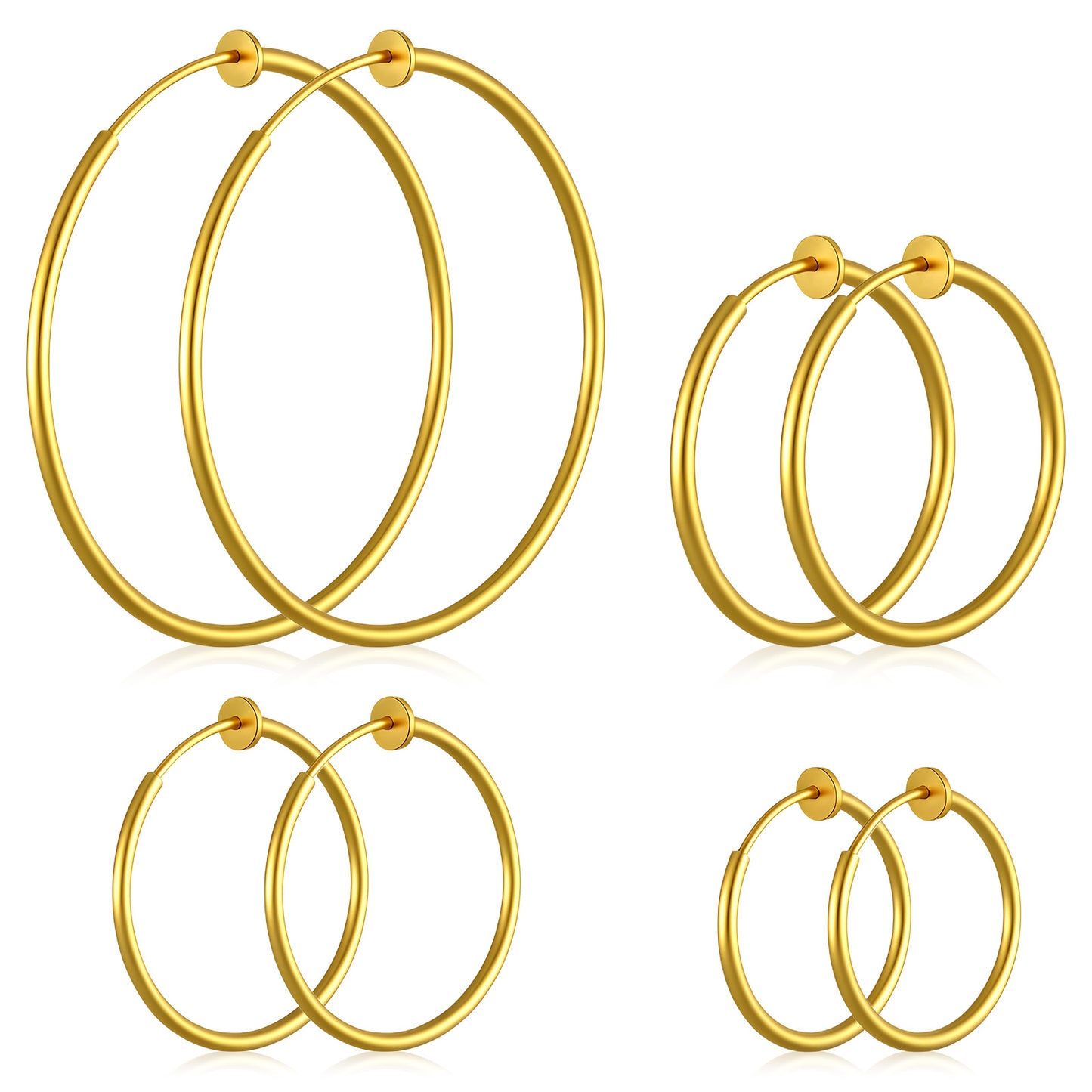 4Pairs Clip on Hoop Earrings for Women, Large Clip on Gold Earrings, Non Pierced Earring Fake Hoop Earring