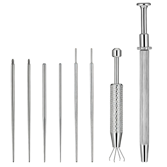 8 Pcs Piercing Ball Grabber Tool Kit, 16G 18G Threadless Internal Thread External Thread Stainless Steel Flat Back Earrings Insertion Tool, Curved Body Piercings Kits for Ear Nose Navel Lip Eyebrow