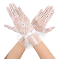 Neyauo Short Lace Gloves, Mesh Tulle Gloves With Pearls, Wedding Opera Tea Party Glove For Women, Formal