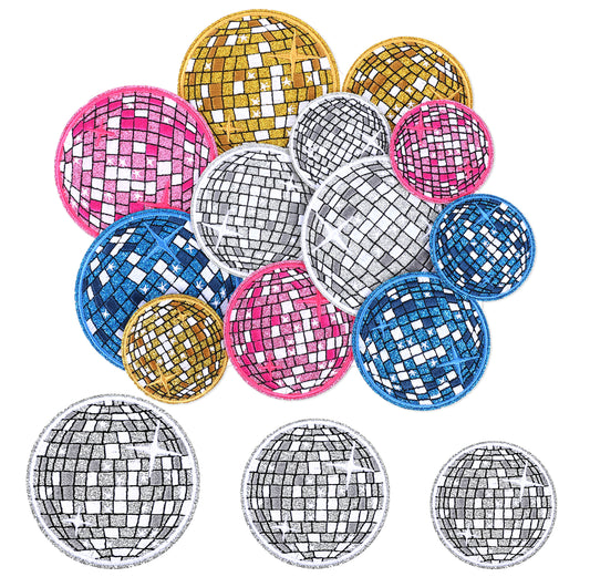 Yolev 12 Pcs Disco Ball Iron on Patches Music Party Bling Ball Embroidered Patch for Party Dance Music Clothes Backpacks Bookbag Jackets Jeans Sweatshirts