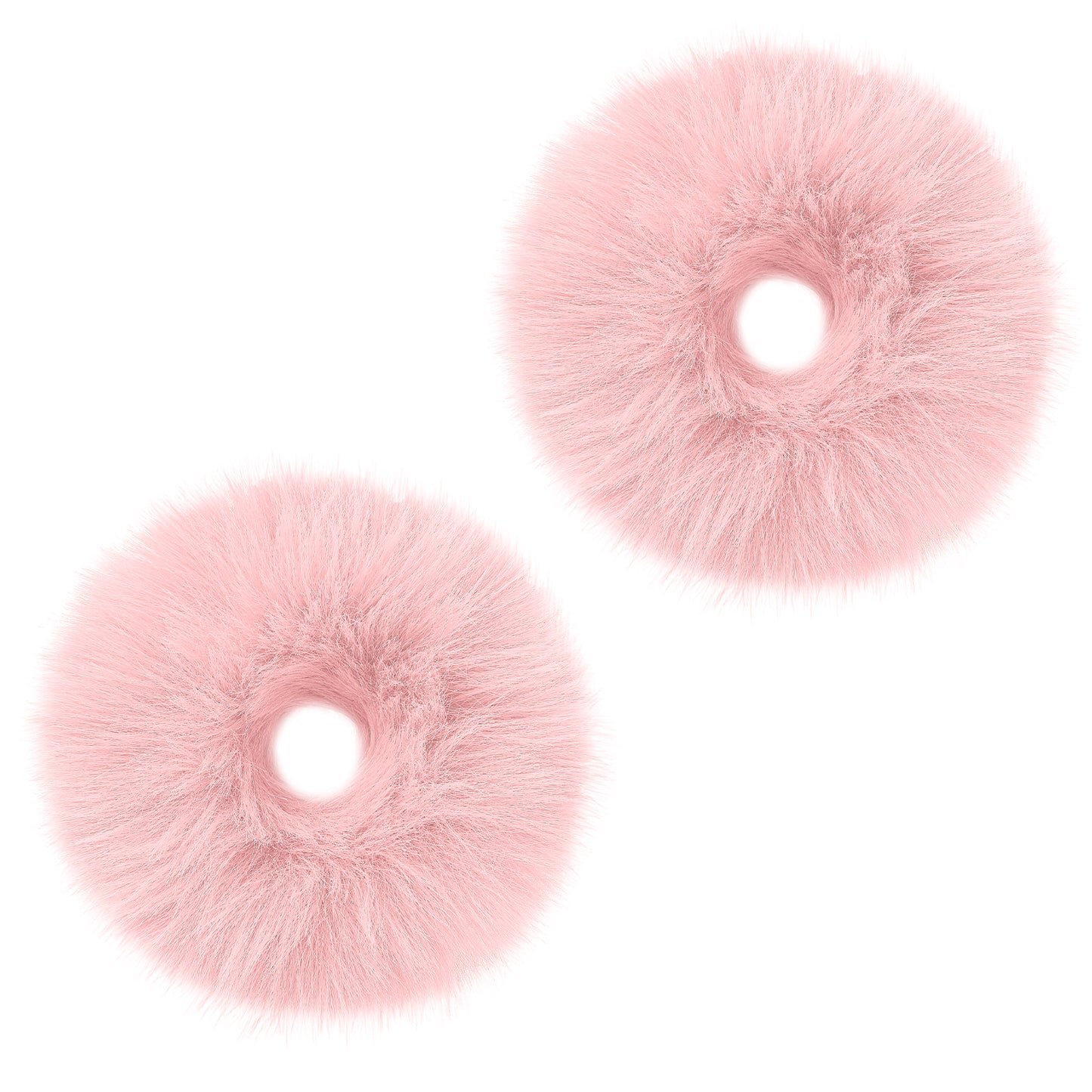 Lusofie 2Pcs Mist Pink Pompom Hair Tie, Furry Faux Rabbit Fur Fuzzy Scrunchies, Mist Pink Fuzzy Hair Ties Baby Hairs Ties Ponytail Holders Pom Accessories for Girl Women