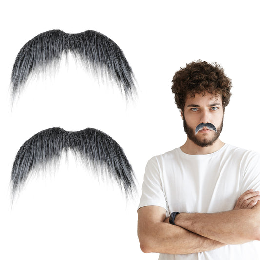 Tucnoeu 2Pcs Fake Mustaches,Realistic Mustache,Fake Facial Hair for Cosplay Costumes and Halloween Parties (Gray)