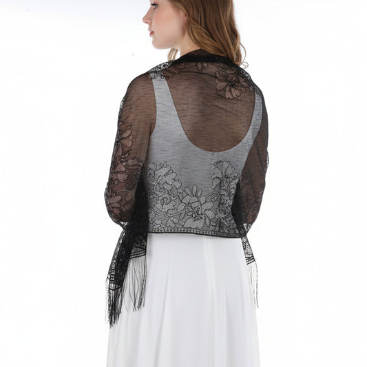Lace Shawls and Wraps for Weddings - Elegant Evening Dresses Scarfs - Shawl Wraps for Women for Evening Party Shawl(Black)