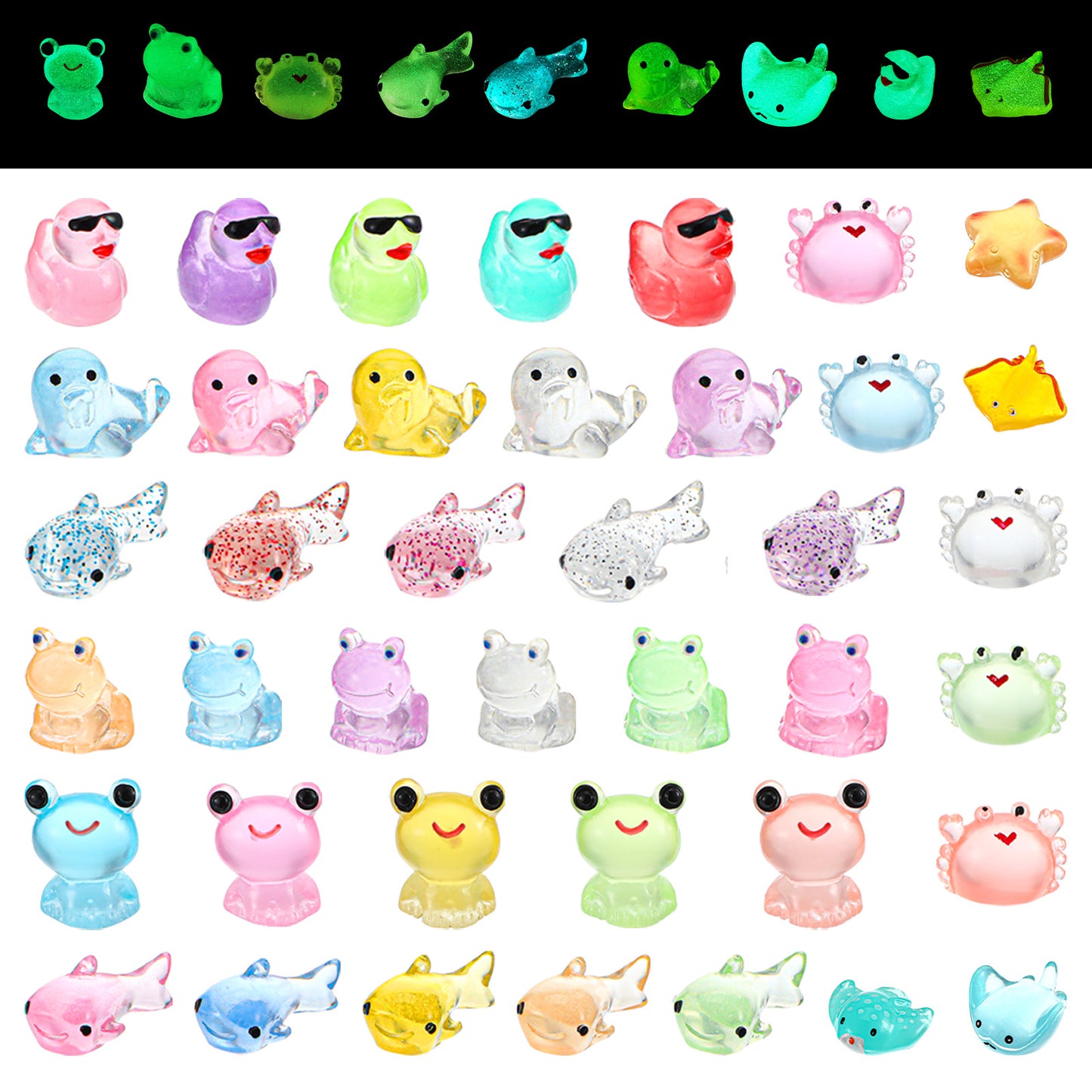 65 Pcs Mini Resin Animals, Tiny Turtles Sea Animal Figurines, Glow in The Dark for DIY Fish Tank Potted Landscape Aquarium Miniatures Figurine to Hide Garden Dollhouse Decor