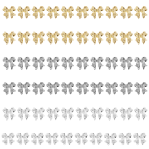 60Pcs 3D Metal Bow Nail Charms Cute Bow Knot Shiny Nail Decorations Alloy Nail Bows Gold Silver Gray Bow Knot Nail Art Charms Kawaii Bow tie Nail Accessories Nail Jewels for Women Girls Manicure