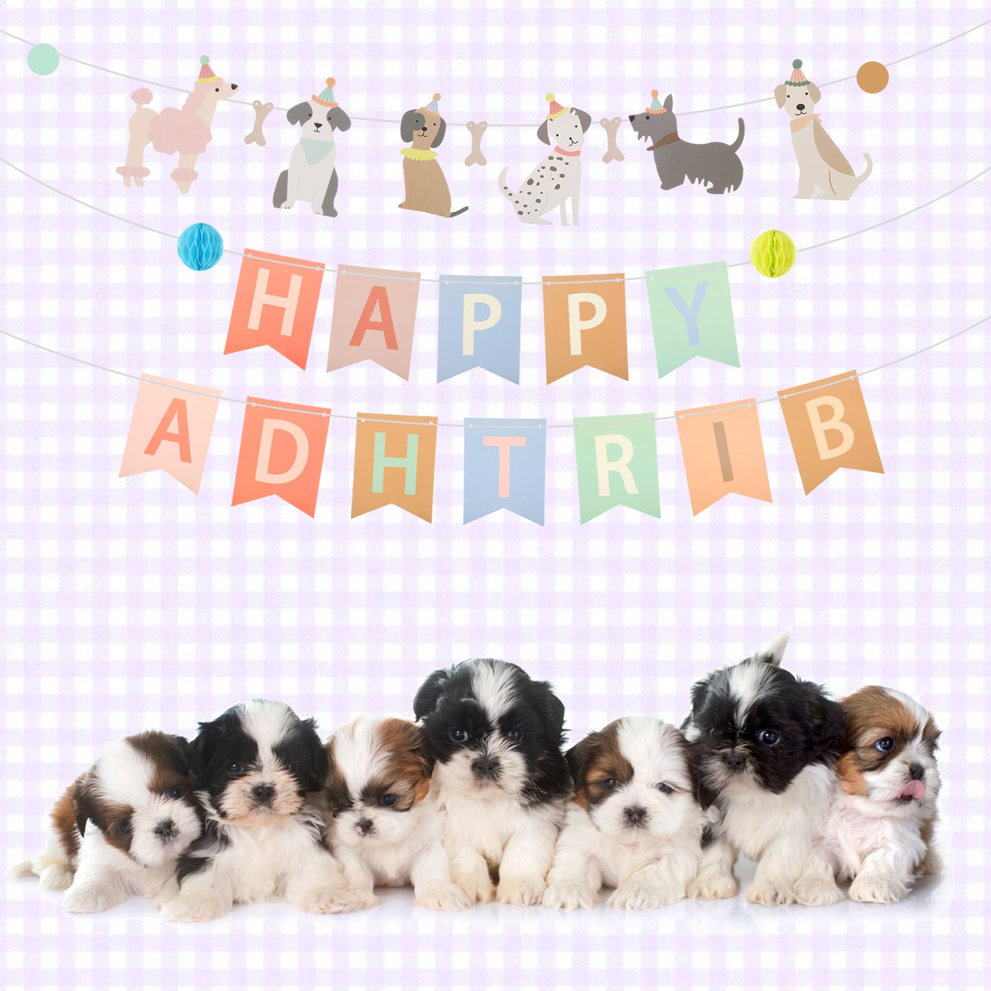 Happy Birthday Banner Backdrop Colorful Decoration Dog Themed Banner Kids Baby Dog Birthday Party Supplies