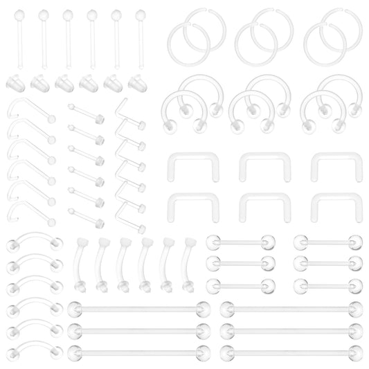 Yolev Clear Nose Studs Clear Nose Rings for Work Plastic Nose Rings for Surgery Clear Nose Retainer Clear Earrings for Sports Plastic Belly Button Rings Clear Lip Piercing Clear Cartilage Earring