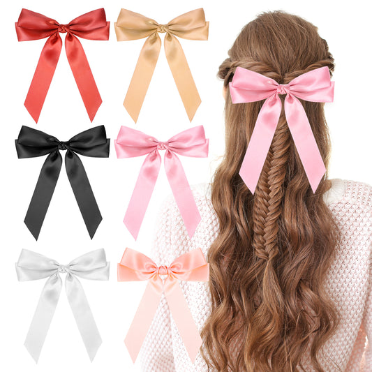6PCS Silky Satin Bow Hair Clips, Large Hair Bows for Women, Cute Bow Ponytail Holder Accessories, Suitable for Thin and Thick Hairs, Women's Gifts, Halloween, Christmas Accessories