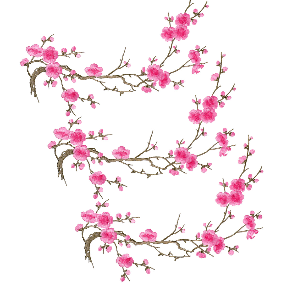 3Pcs Flower Iron on Patches Embroidery Cherry Blossom Patch(Pink)